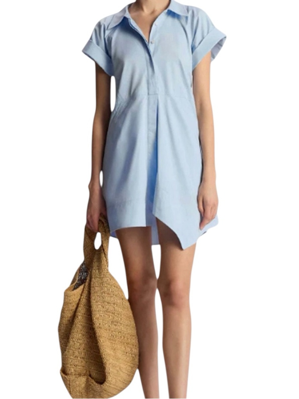 A.L.C. Julie Cotton Poplin Short Sleeve Collared Belted Button-Up Mini Dress